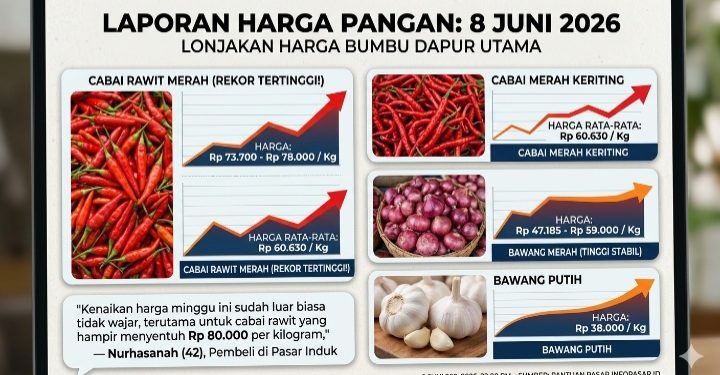 Harga Cabai dan Bawang Melonjak Tajam per 8 Juni 2026, Emak-Emak Menjerit