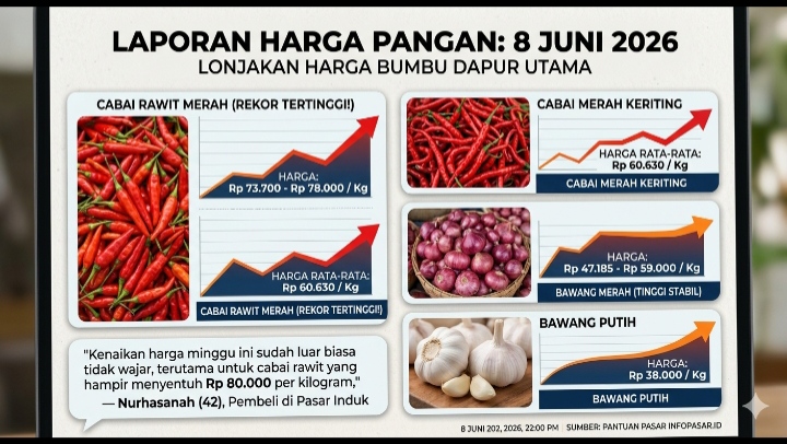 Harga Cabai dan Bawang Melonjak Tajam per 8 Juni 2026, Emak-Emak Menjerit
