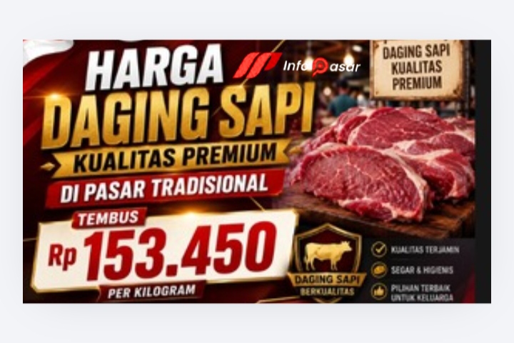 Harga Daging Sapi Kualitas Premium di Pasar Tradisional Tembus Rp153.450 per Kilogram